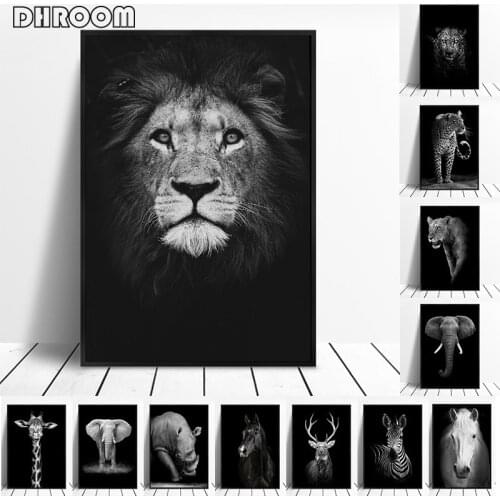 Canvas Painting Animal Wall Art Lion Elephant Deer Zebra Posters and Prints Wall Pictures for Living Room Decoration Home Decor
