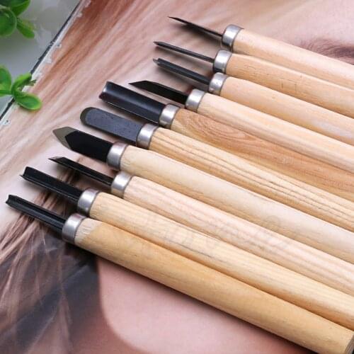 10 pcs Set Hand Wood Chisels Carving Knife For Basic Woodcut Working Tool New L4MB