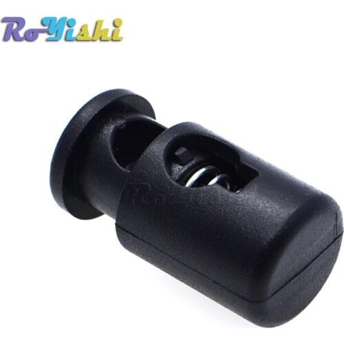 100pcs/pack Plastic Barrel Spring Cord Locks Stoppers Toggle Clip Buckle Black 22mm x 11mm x 11mm