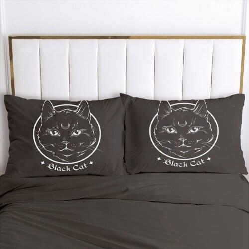 2 PCS 3D Printed Cartoon Magic Black Cat 100% Polyester Pillowcase Printed Home Decorative Pillowcase Decoraion Bedclothes