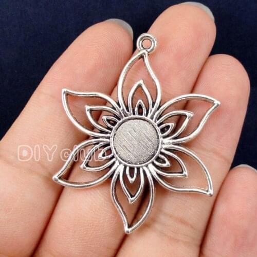 20pcs--Antique Silver Flower Cameo Cabochon Base Setting, inner 11mm
