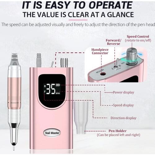 35000RPM Professional Electric Nail Sander for Manicure Pedicure Rechargeable Cordless Power Nail Drill Machine for Gel Remover