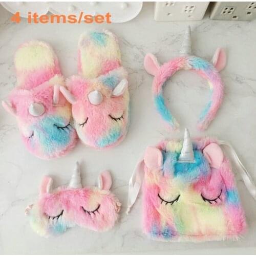4pcs/set Fantastic rainbow plush unicorn toy Ice cream colourful unicorn horn party headband sleeping eye mask toys