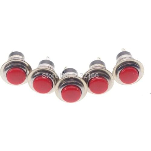 5pcs Red Hole 12mm 2 Pin SPST OFF-(ON) 3A 125VAC NO Momentary Push Button Switch