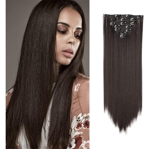 Clip In Synthetic Hair Extensions 7pcs Set 16 Clips 22" 130g Long Straight Hair Fake Hair Heat Resistant Clip Ins For Women