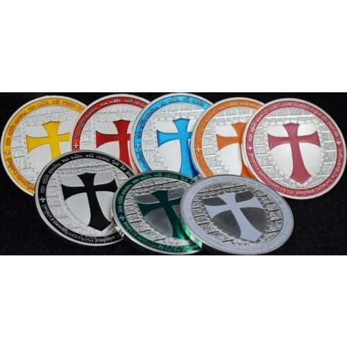 8Pcs/SET Colorful Silver Plated Knights Templar Europe Cross Token Souvenir Coin Collections