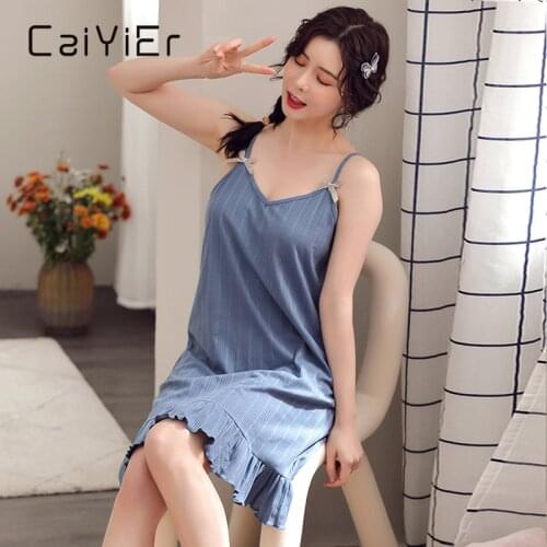 AIYIER Women Nightgowns Summer Solid Color Sexy Sleepwear Sleeveless Sling Night Wear Female Dress Girls Cotton Nightdress M-3XL