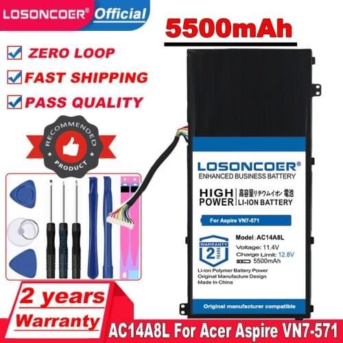 LOSONCOER 5500mAh AC14A8L For Acer Aspire VN7-571 VN7-571G VN7-591 VN7-591G VN7-791G MS2391 KT.0030G.001 Laptop Battery