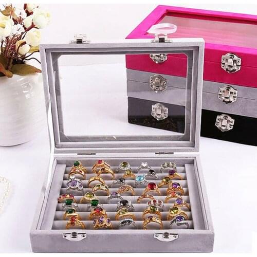 Velvet Portable Jewelry Organizer Display Earring Ring Storage Tray Box Case