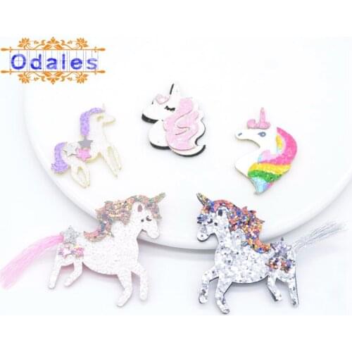 5Pcs Glitter Rainbow Fly Horse Patches for Clothes T-shirt Sew on Unicorn Patches Decorative Printed Appliqued DIY Accessories