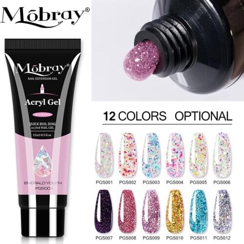 Mobray Glitter 15ml Nail Gel Extension Gel Polish Poly All For Manicure Poly Builder Gel Semi Permanent Soak Off UV Gel Nail Art