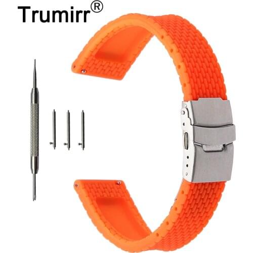 Quick Release Silicone Rubber Watchband 20mm for Ticwatch 2 42mm Stainless Steel Safety Buckle Strap Wrist Belt Bracelet + Tool
