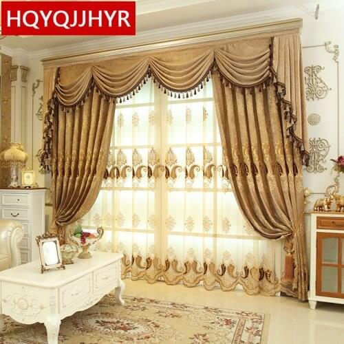 European luxury custom embroidery Blackout curtains for villa living room with Upscale Voile Curtain for bedroom kitchen windows
