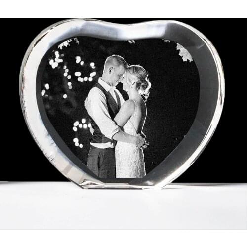Customized Heart Shaped Crystal Photo Frame With Laser Engraved Personalized Picture Glass Wedding Souvenir Birthday Gifts