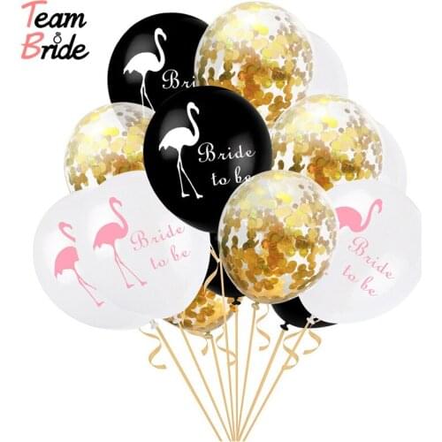 Team Bride 15pcs/lot 12inch Flamingo Wedding Party Supplies Foil Confetti Latex Balloons Birthday Hen Nigh Party Summer Tropical