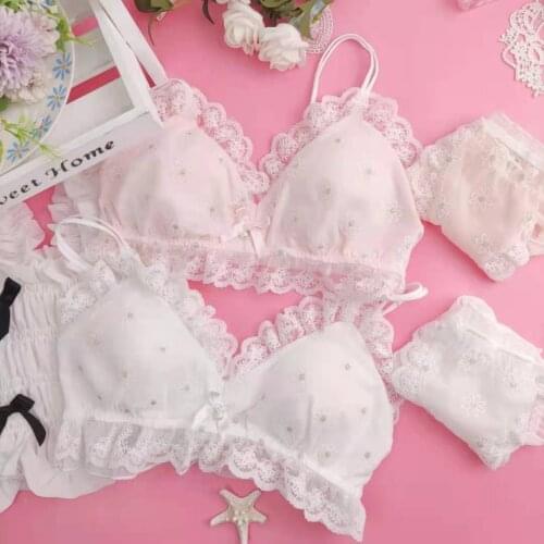 Japanese my melody sweet and fresh pure mesh embroidered daisy lingerie no steel ring comfortable bra set girl underwear set