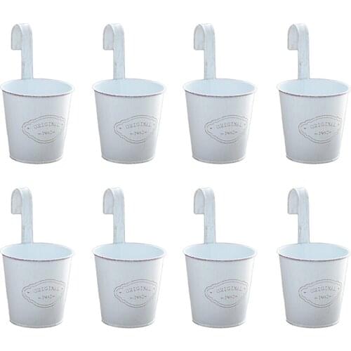 Basket Planter Holder Removable Hook Hanging Flower Pots Metal Tin Bucket 2pcs Set Of 2 Indoor/Outdoor Balcony Fence Planters