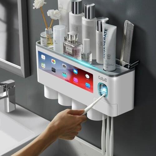 GUNOT Magnetic Adsorption Toothbrush Holder Automatic Toothpaste Squeezer Dispenser Wall Mount Storage Rack Bathroom Accessories