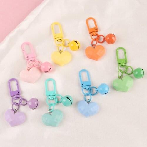 Cute Geometry Heart Keychain Pendant Girls Trinket Multicolor with Bells Couple Bag Cell Phone Accessories Headset Case Keyring