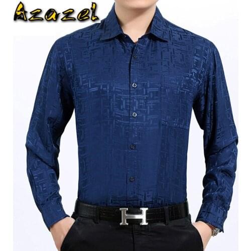 Azazel 100%Silk Men Shirt Summer Blue White Dress Shirt Shirt Man 2010 Gentlemen Button Chemise Homme Manche Longue 3383 KJ1942