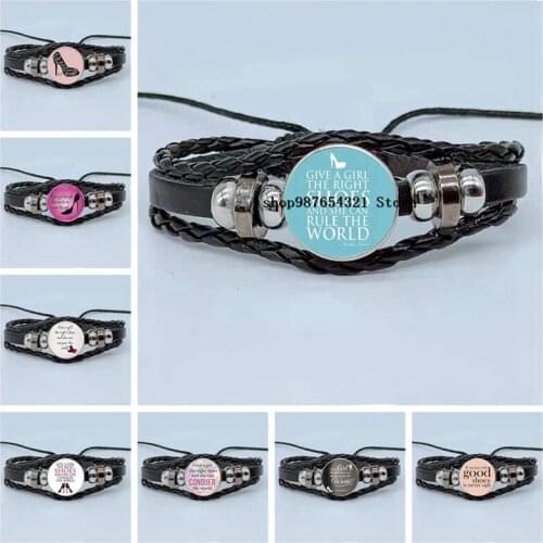 New Marilyn Monroe Womens High Heels Bracelet Glass Cabochon DIY Woven Jewelry Leather Bracelet Jewelry Ladies Jewelry