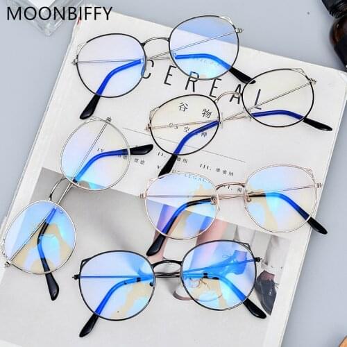 MOONBIFFY New Arrival Woman Men Cat Round Eyes Eyeglasse Frame Eyewear Optical Spectacle Glasses Gold Silver Frame Glasses