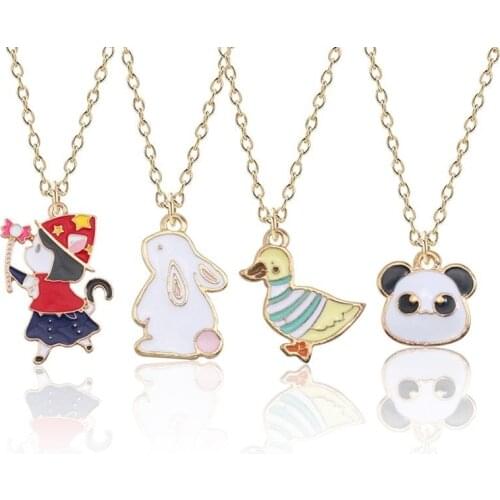 Cartoon Animal Necklace Cute Monkey Rabbit Duck Panda Necklaces & Pendants For Children Gold Chain Kids Birthday Gift Xmas Gift