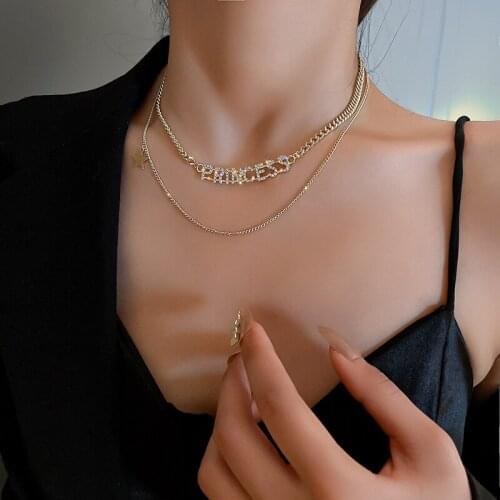 Diamond letter Necklace Multi Layered Hip Hop Personality Temperament Pendant Retro Star Necklace Fashion Jewelry