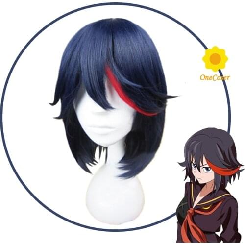 Anime KILL la KILL Matoi Ryuuko Cosplay Wig Short Blue Red Hair Heat Resistant Hair + Wig Cap Halloween Carnival Girls Women