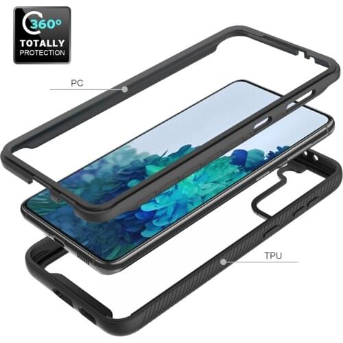 2 in 1 Plastic Phone Case for Samsung Galaxy S21 Ultra Heavy Duty Hard PC Back Cover Silicone Bumper Cover for Galaxy S21 Plus