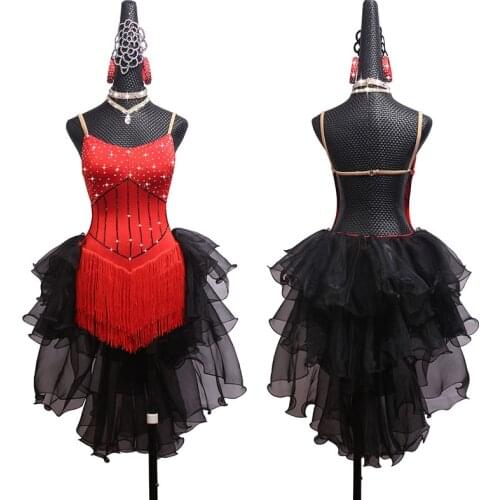 New Latin Dance Dress Competition Dress Costumes Skirt Performing Dress Adult Customize Children Red Matador Skirt Split Skirtes