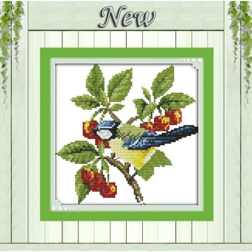 The bird with fruit animal Decor painting counted print on canvas DMC 11CT 14CT DIY kits Cross Stitch embroidery needlework Sets
