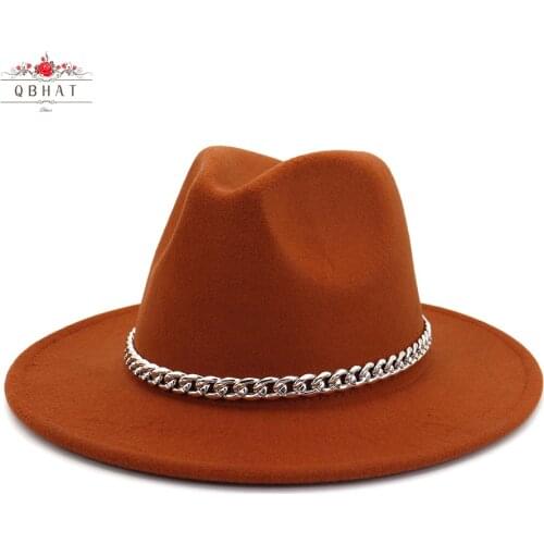 QBHAT Men Women Top Hats Unisex Flat Brim Wool Felt Winter Gentleman Church Hat Autumn Classic Jazz Fedora Hat Black Yellow