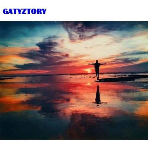 GATYZTORY Frame DIY Painting by Numbers Kits Landscape Figure Reflection Modern Wall Art Canvas Painting For Home Decor
