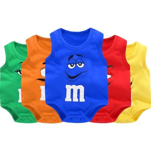 0-24M Newborn Baby Boy Girl Jumpsuit Letter Print Funny M Bean Cotton Sleeveless Baby Romper Ropa De Bebe Soft Infant Onesies