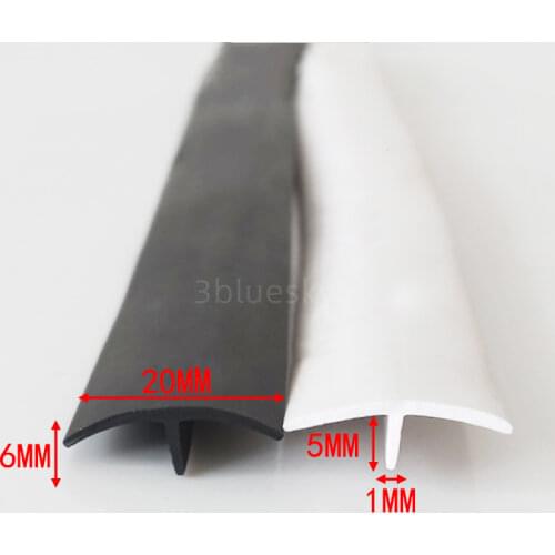 Rubber T Strip Glass Metal Wood Panel Edge Encloser Shield Car Cable Cover Solar Photovoltaic Seals Strip 20x6mm White Black