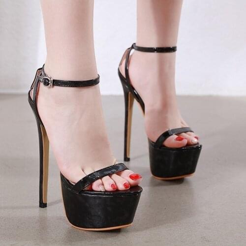 Women Sandals 17.5CM Thin High Heels Sandals Chaussures Femme PU Buckle Strap Open Toed waterproof Party Wedding shoes women