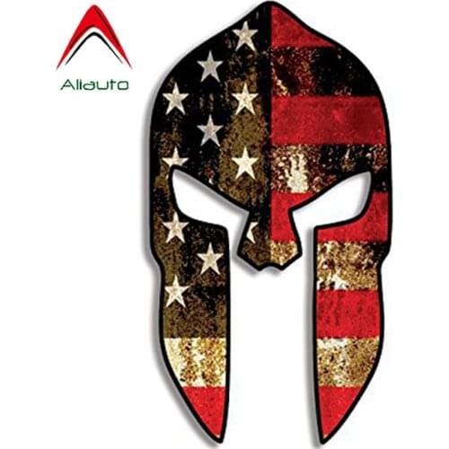 Aliauto Funny Car Sticker Spartan Helmet Shaped Distressed American Flag Reflective PVC Decal for Honda Civic Lada Kia,5cm*9cm
