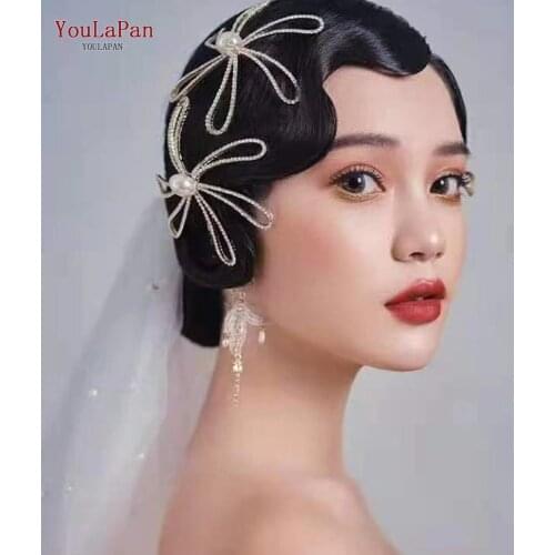YouLaPan HP367 Bridal Chain Hair Comb Rhinestone Flower Wedding Headpiece for Bride Combs Handmade Jewelry Wedding Accessories