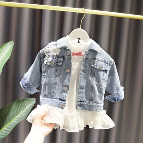 Spring Kids Denim Jackets for Girls Baby Flower Embroidery Coats Fashion Child Kids Outwear Ripped Jeans Childrens Jackets Jean