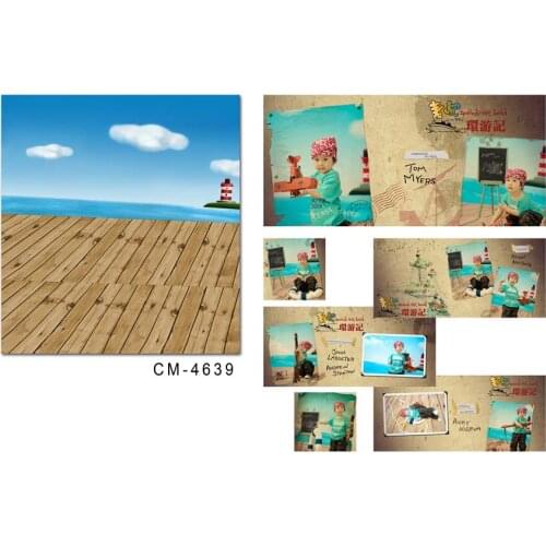 Photography Backdrops Blue Sea White Cloud Wood Floor Photo Background Studio Baby Vinyl Backdrops for Newborn Photography
