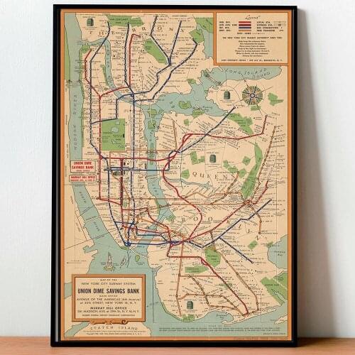 Vintage Poster New York Subway Maps Prints Retro Wall Art Canvas Painting Wall Pictures for Living Room Decor Cuadros