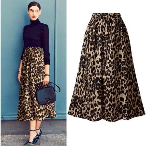 Plus Size Winter Long Skirt Women Leopard Pleated Skirt Summer Vintage Falda Mujer Moda 2020 Ladies Jupe Femme Hiver 1010