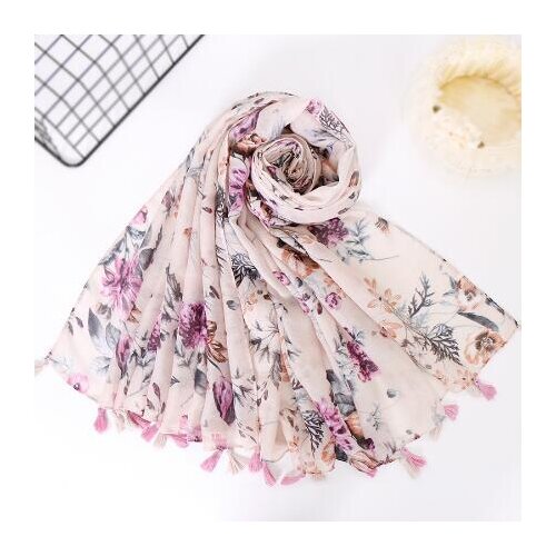 2019 new spring floral print tassel women scarf high quality viscose scarves hijab fashion max muslim head scarf shawl