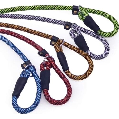 1.5mx12mm Durable Rope Slip Collar Dog Lead- Handle Pet Training Leash and Dog Leash Single Rope Adjusting Rope