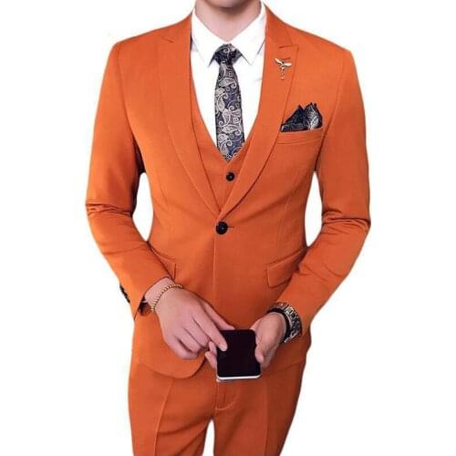 Brand suit Red Blue Orange White Mens Suits Wedding Groom 3 Pcs Costume Homme Luxe Slim Fit Formal Suits For Men Brand Clothing