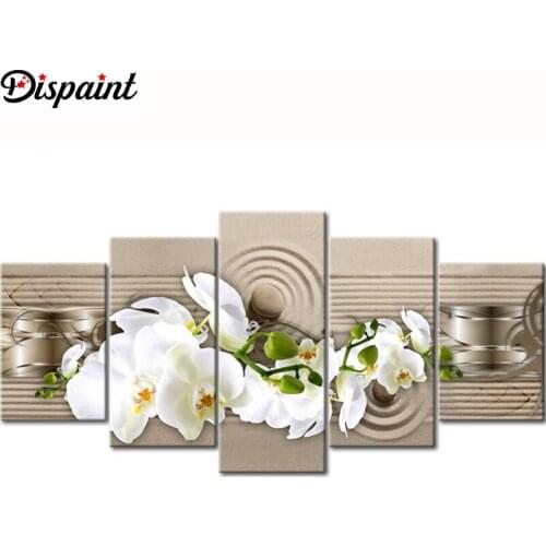 Dispaint 5pcs Full Square/Round Drill 5D DIY Diamond Painting "Orchid peony lily" Multi-picture Combination Embroidery 5D Gift