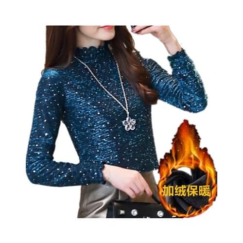 New women tops 2020 Autumn winter Thick velvet warm Women blouses Fashion Sequined bling bling shirt blouse