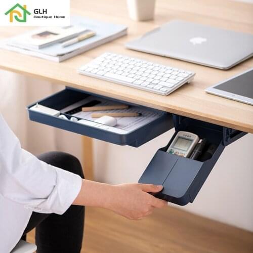 Large Under Desk Storage Box Stationery Sundries Hidden Drawer Case Suction Cup Refrigerator Storage Box