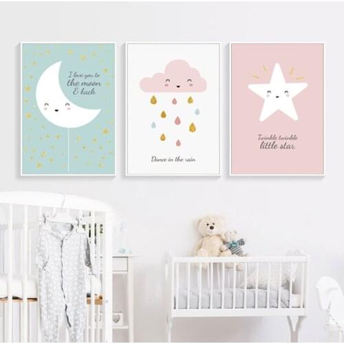 Nordic Modern Lovely Cute Cartoon Moon and the Stars Bedroom Childrens Room kindergarten nursery school Decorative Painting